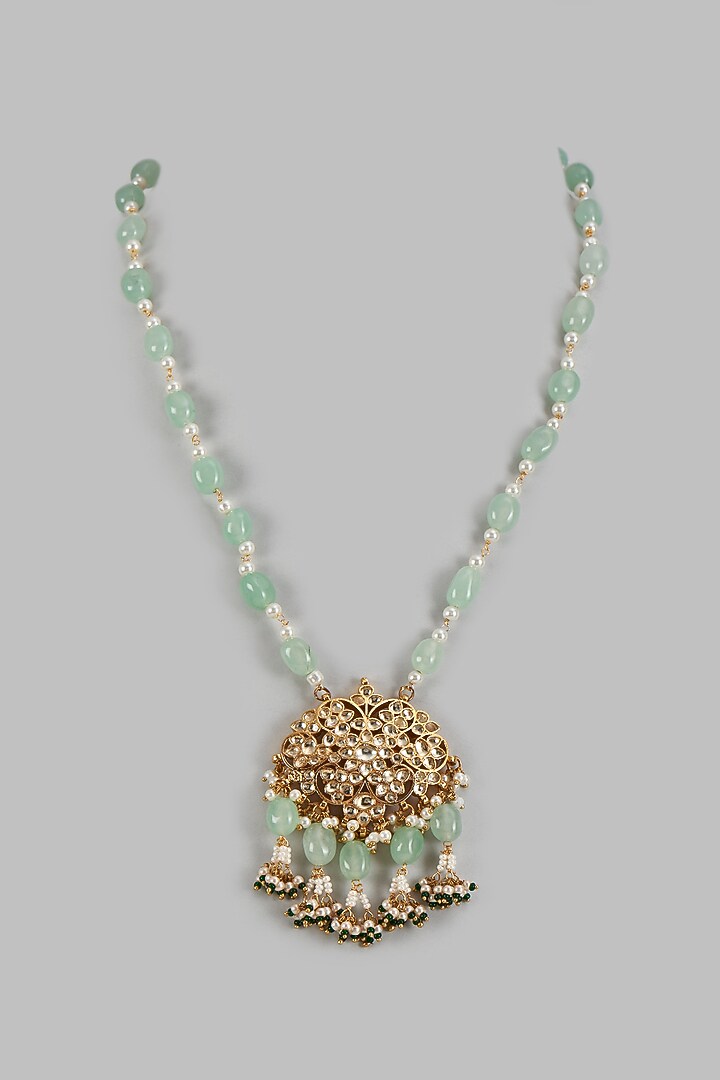 Gold Finish Kundan Polki Long Necklace by Adityam Jewels at Pernia's Pop Up Shop