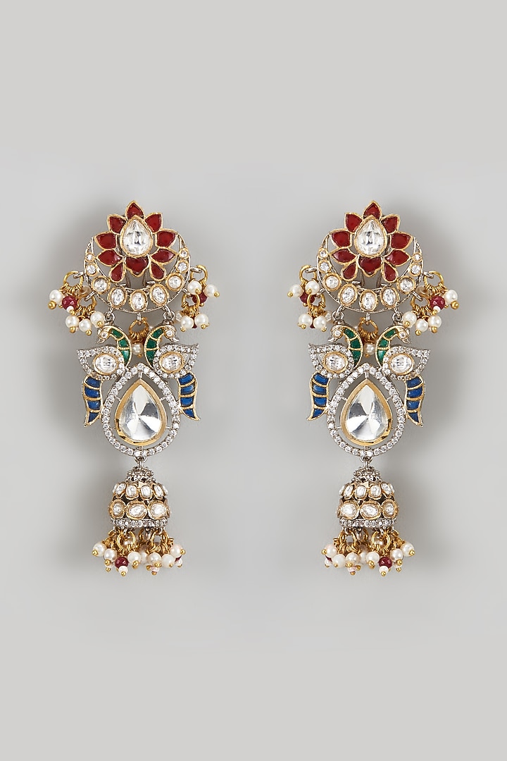 Gold Finish Red Kundan Polki Chandbali Earrings by Adityam Jewels at Pernia's Pop Up Shop