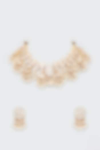 Gold Finish White Mother Of Pearl Necklace Set by Adityam Jewels