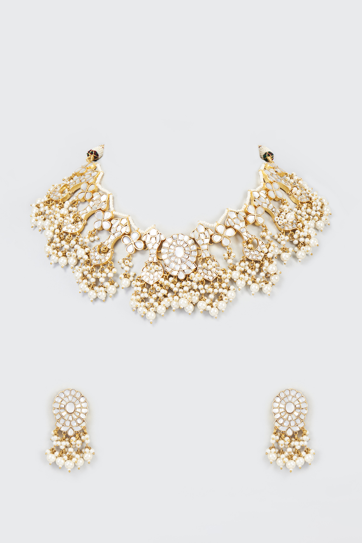 Gold Finish White Mother Of Pearl Necklace Set by Adityam Jewels