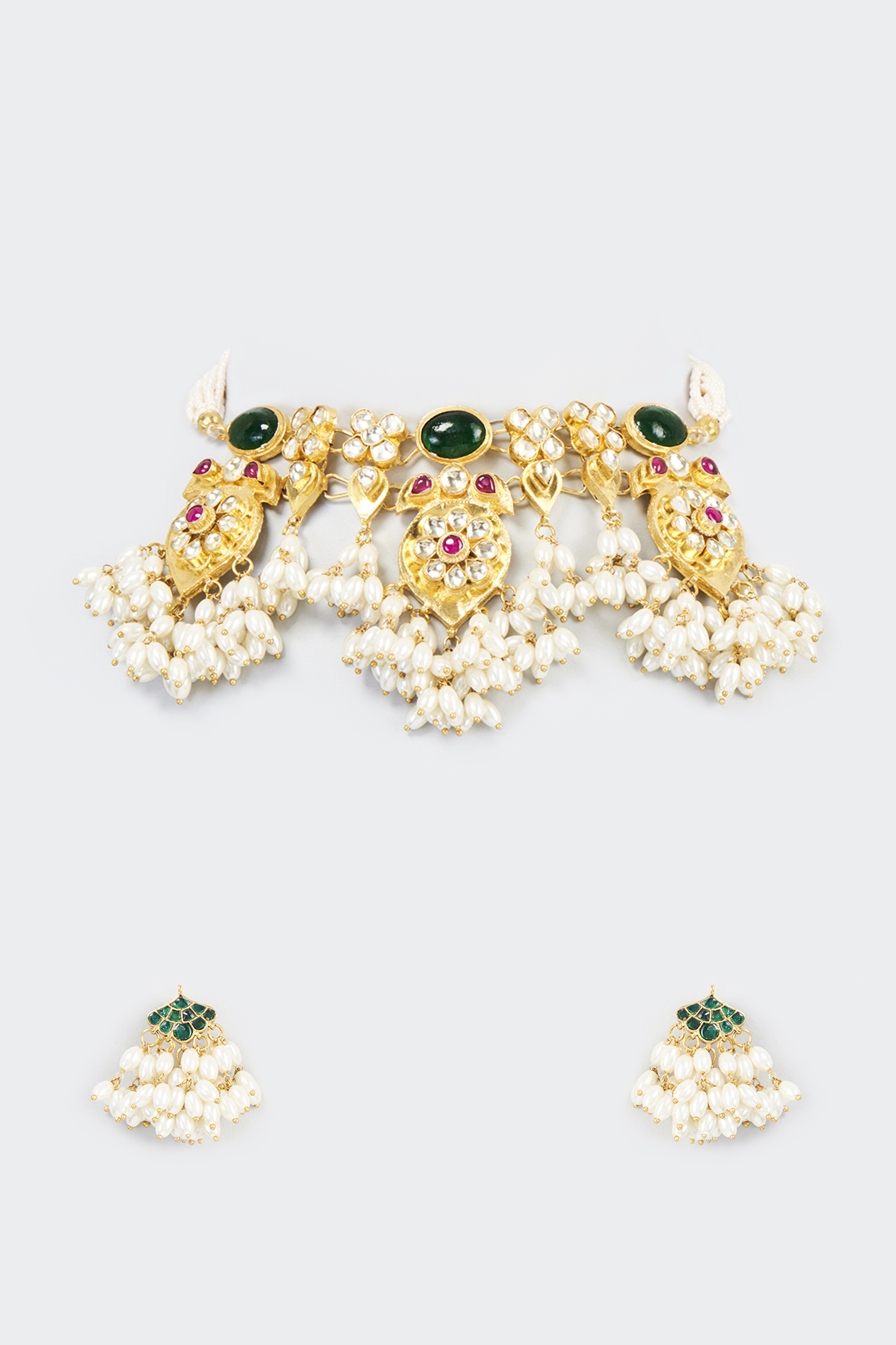 Gold Finish Kundan Polki Choker Necklace Set by Adityam Jewels