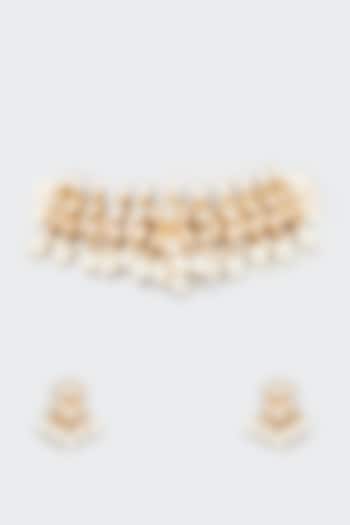 Gold Finish White Kundan Polki Choker Necklace Set by Adityam Jewels