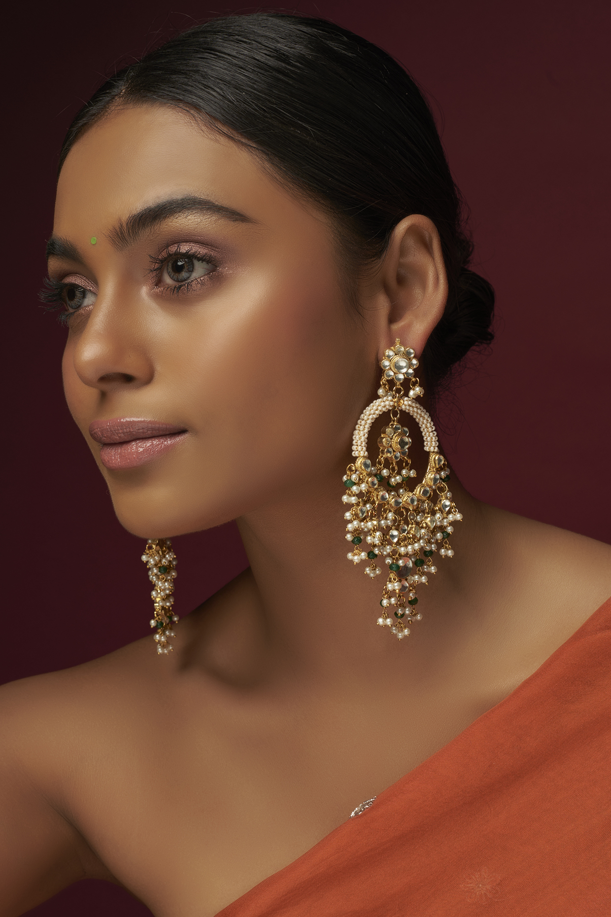 Gold Finish Kundan Polki Chandbali Earrings by Adityam Jewels at Pernia's Pop Up Shop
