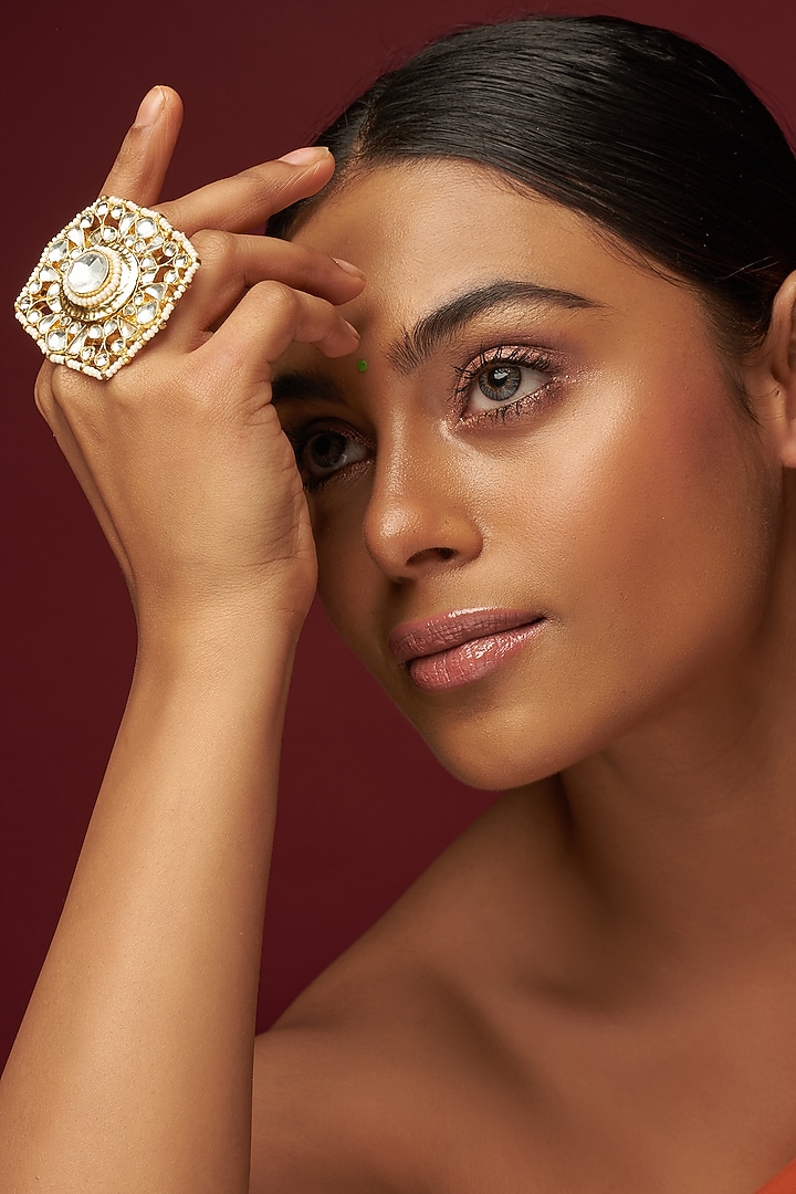Gold Finish Kundan Polki Ring by Adityam Jewels at Pernia's Pop Up Shop