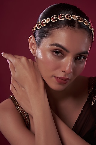 Gold Finish Kundan Polki & Red Stone Sheeshphool by Adityam Jewels
