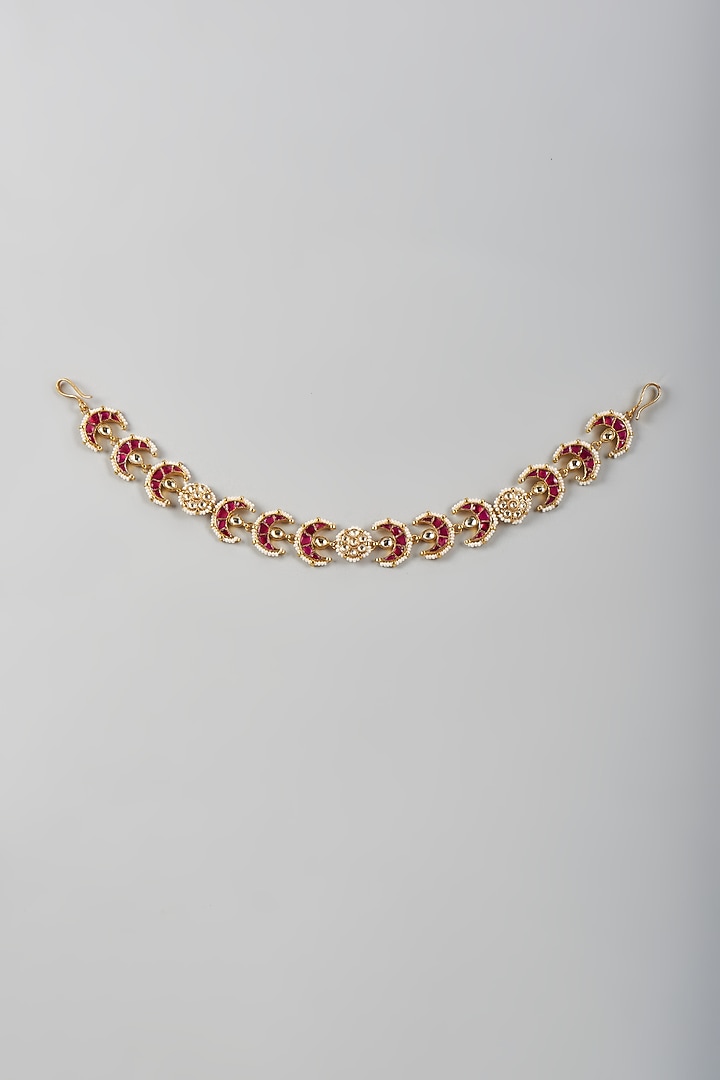 Gold Finish Kundan Polki & Red Stone Sheeshphool by Adityam Jewels at Pernia's Pop Up Shop