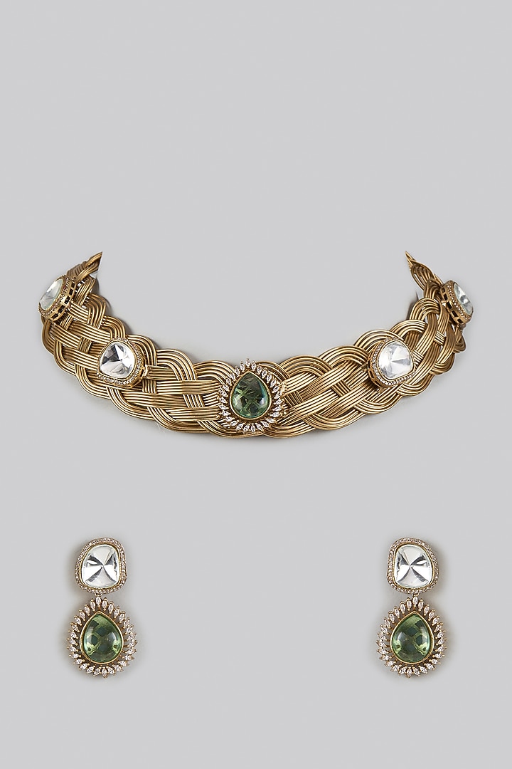 Two Tone Finish Kundan Polki Necklace Set by Adityam Jewels at Pernia's Pop Up Shop
