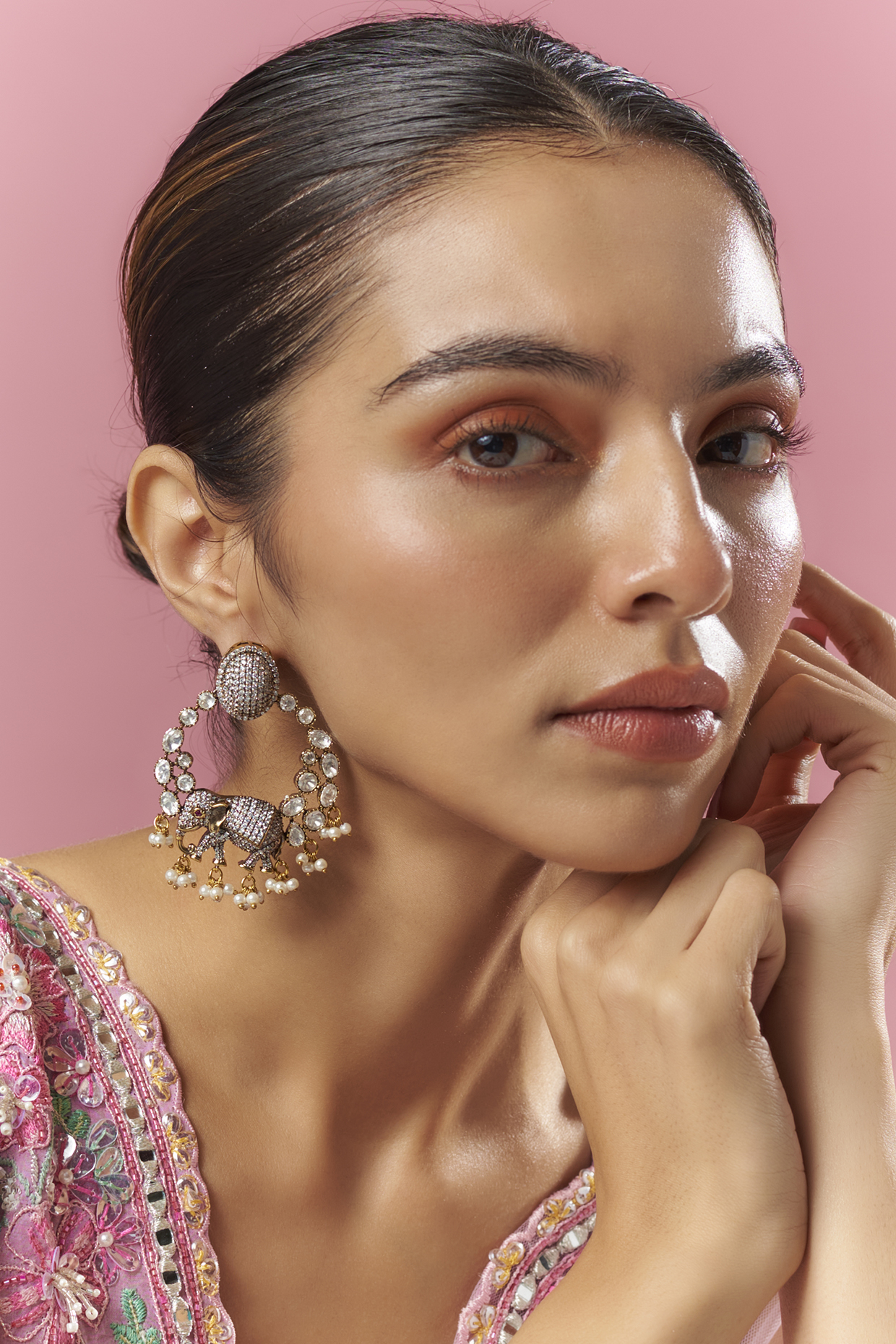 Gold Finish Kundan Polki Chandbali Earrings by Adityam Jewels at Pernia's Pop Up Shop