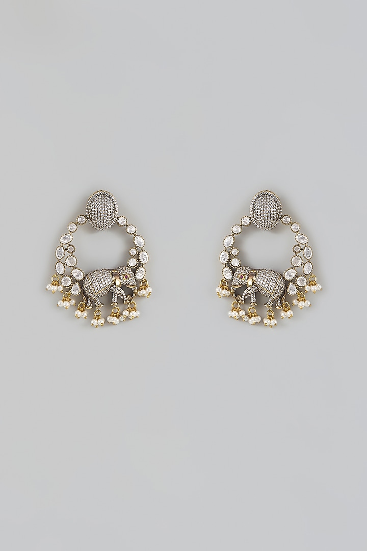 Gold Finish Kundan Polki Chandbali Earrings by Adityam Jewels at Pernia's Pop Up Shop