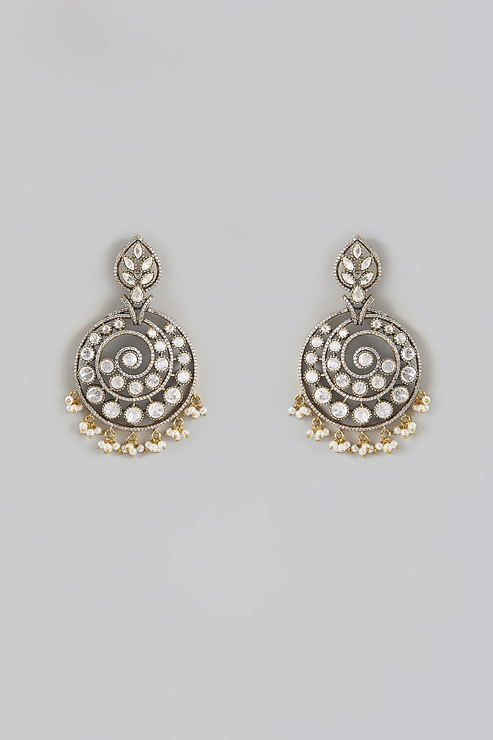 Gold Finish Kundan Polki Chandbali Earrings by Adityam Jewels at Pernia's Pop Up Shop