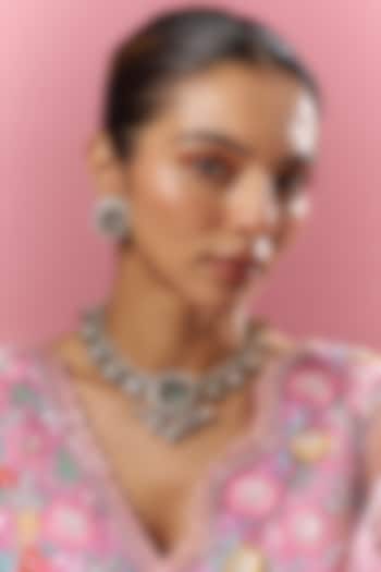 Two Tone Finish Aqua Kundan Polki Necklace Set by Adityam Jewels at Pernia's Pop Up Shop