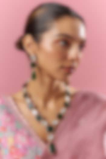 Gold Finish Green Kundan Polki Long Necklace Set by Adityam Jewels at Pernia's Pop Up Shop