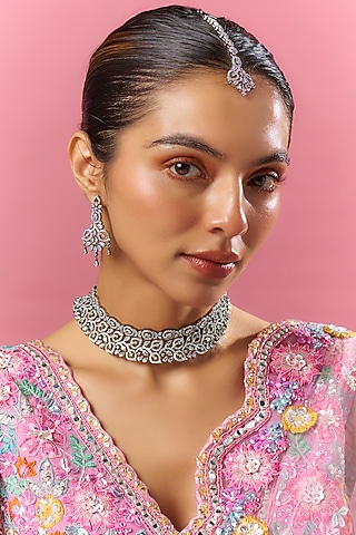 White Finish Zircon Choker Necklace Set by Adityam Jewels