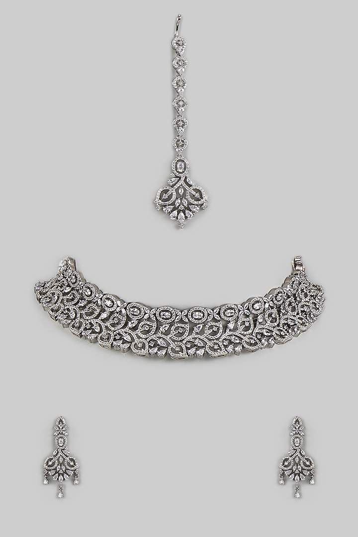 White Finish Zircon Choker Necklace Set by Adityam Jewels at Pernia's Pop Up Shop
