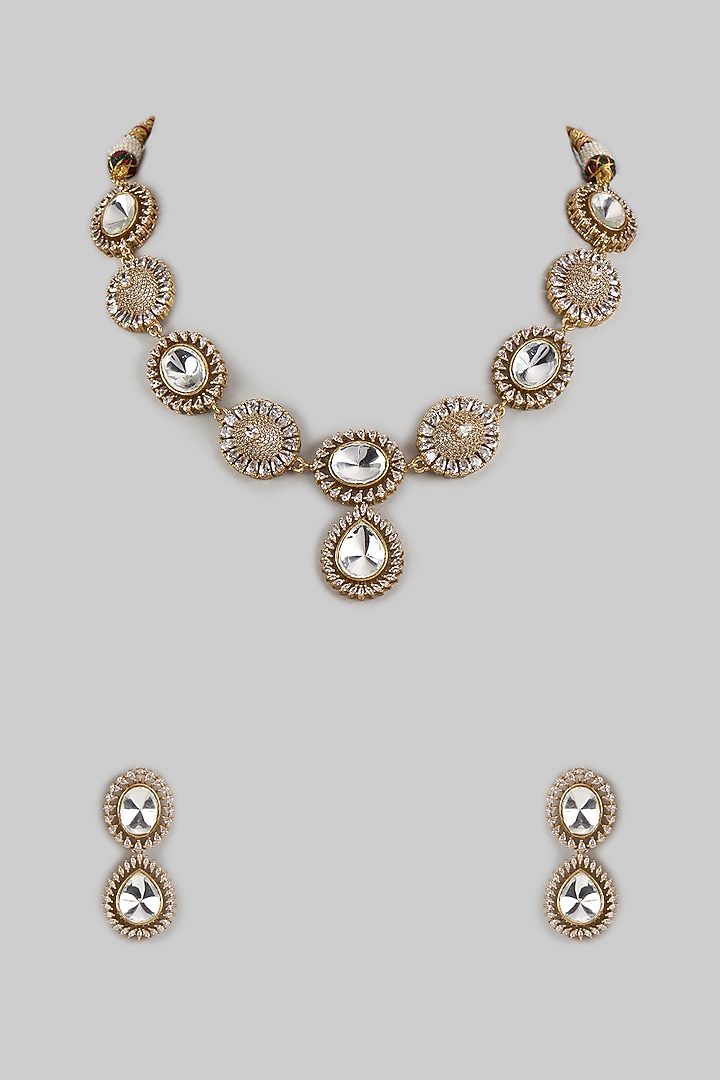Gold Finish Kundan Polki Necklace Set by Adityam Jewels at Pernia's Pop Up Shop