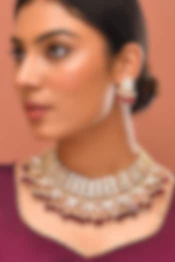 Gold Finish Red Kundan Polki Necklace Set by Adityam Jewels at Pernia's Pop Up Shop