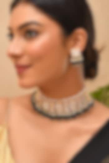 Gold Finish Green Kundan Polki Necklace Set by Adityam Jewels at Pernia's Pop Up Shop