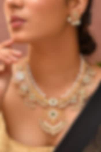 Gold Finish Red Kundan Polki Necklace Set by Adityam Jewels at Pernia's Pop Up Shop