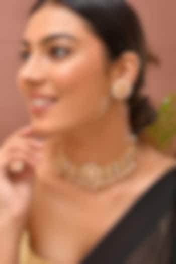 Gold Finish Kundan Polki Choker Necklace Set by Adityam Jewels at Pernia's Pop Up Shop