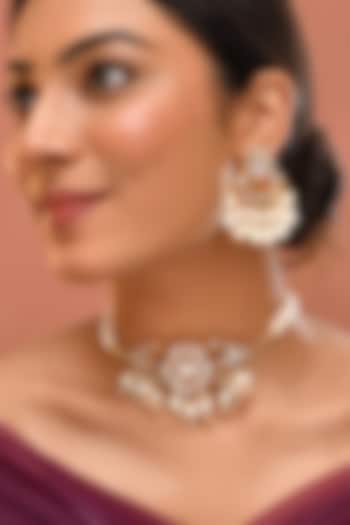 Gold Finish Kundan Polki & Mother Of Pearl Choker Necklace Set by Adityam Jewels at Pernia's Pop Up Shop
