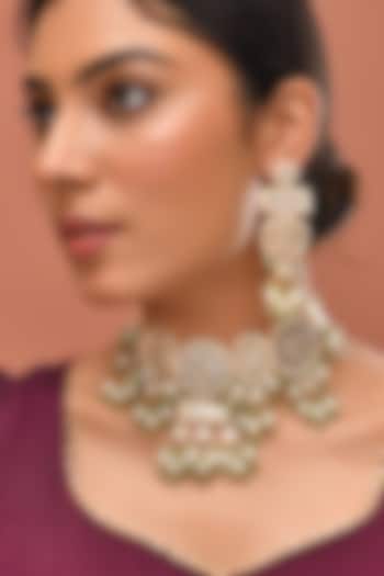 Gold Finish Kundan Polki & Mother Of Pearl Necklace Set by Adityam Jewels at Pernia's Pop Up Shop