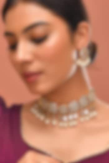 Gold Finish Mother Of Pearl Necklace Set by Adityam Jewels at Pernia's Pop Up Shop