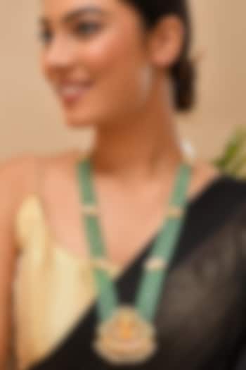 Gold Finish Green Kundan Polki Long Necklace by Adityam Jewels at Pernia's Pop Up Shop
