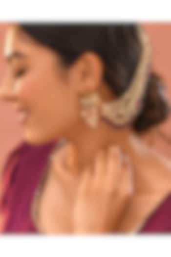 Gold Finish Red Kundan Polki Ear Chains by Adityam Jewels at Pernia's Pop Up Shop