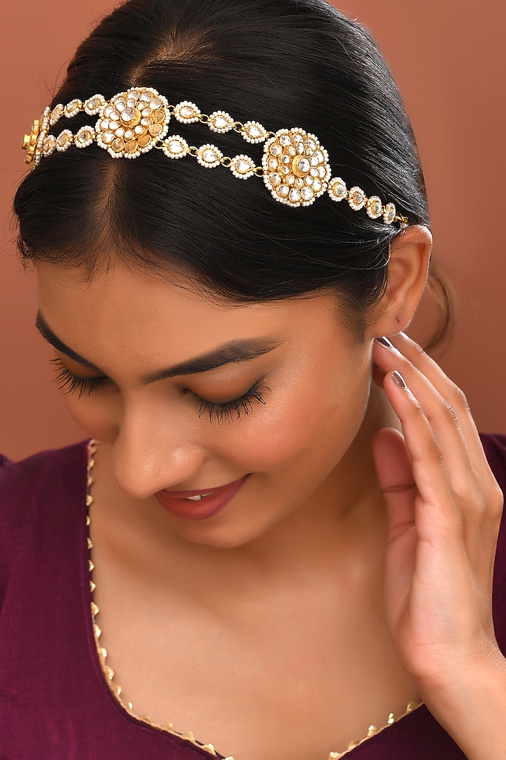 Gold Finish Kundan Polki Sheeshphool by Adityam Jewels at Pernia's Pop Up Shop
