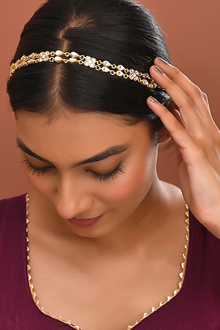 Gold Finish Kundan Polki Sheeshphool by Adityam Jewels