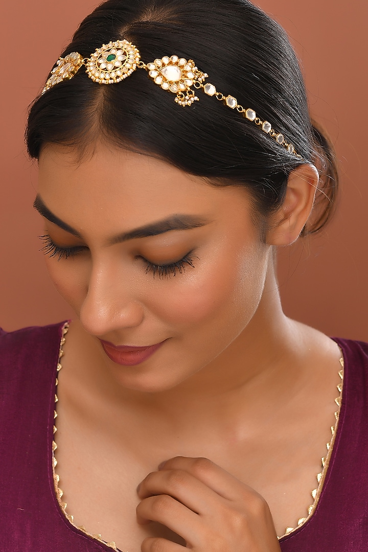 Gold Finish Kundan Polki Sheeshphool by Adityam Jewels at Pernia's Pop Up Shop