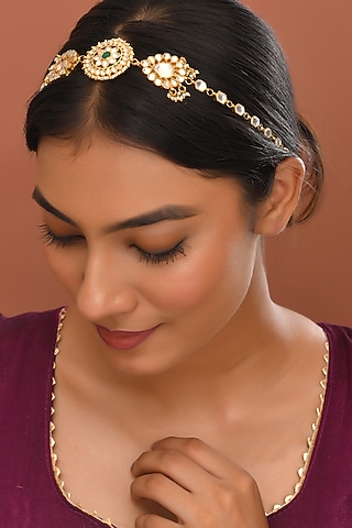 Gold Finish Kundan Polki Sheeshphool by Adityam Jewels