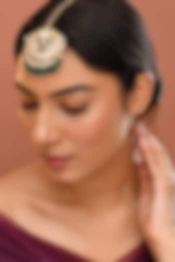 Gold Finish Green Kundan Polki Maangtikka by Adityam Jewels at Pernia's Pop Up Shop