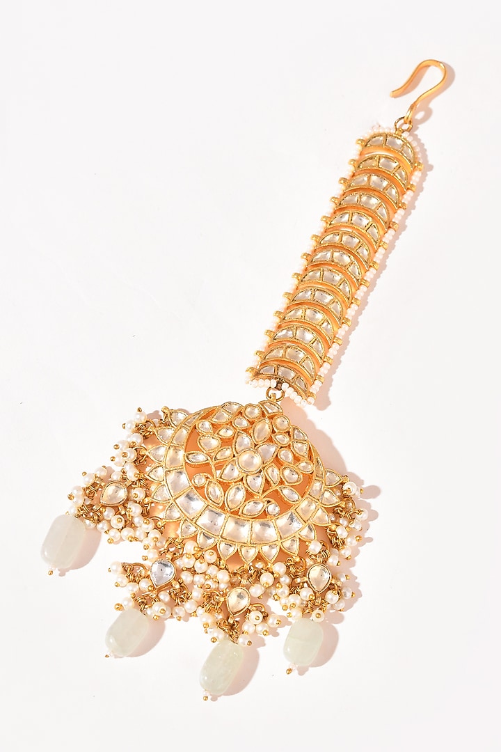 Gold Finish Kundan Polki Maangtikka by Adityam Jewels at Pernia's Pop Up Shop