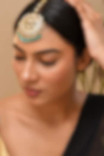 Gold Finish Green Kundan Polki Maangtikka by Adityam Jewels at Pernia's Pop Up Shop