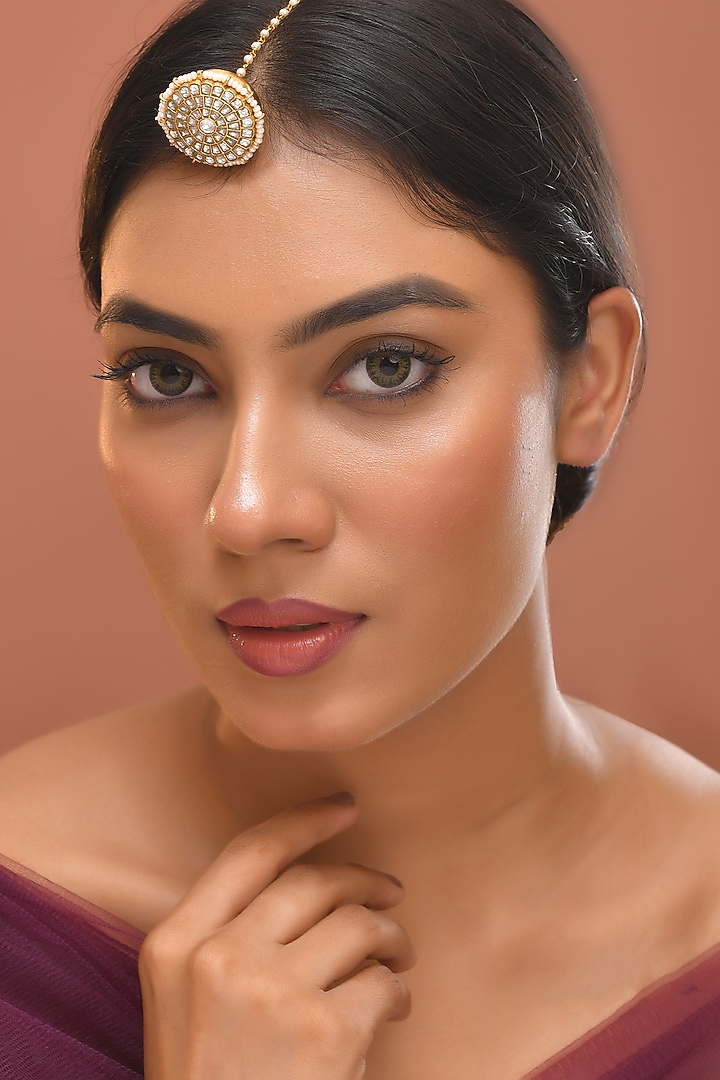 Gold Finish Kundan Polki Maangtikka by Adityam Jewels at Pernia's Pop Up Shop