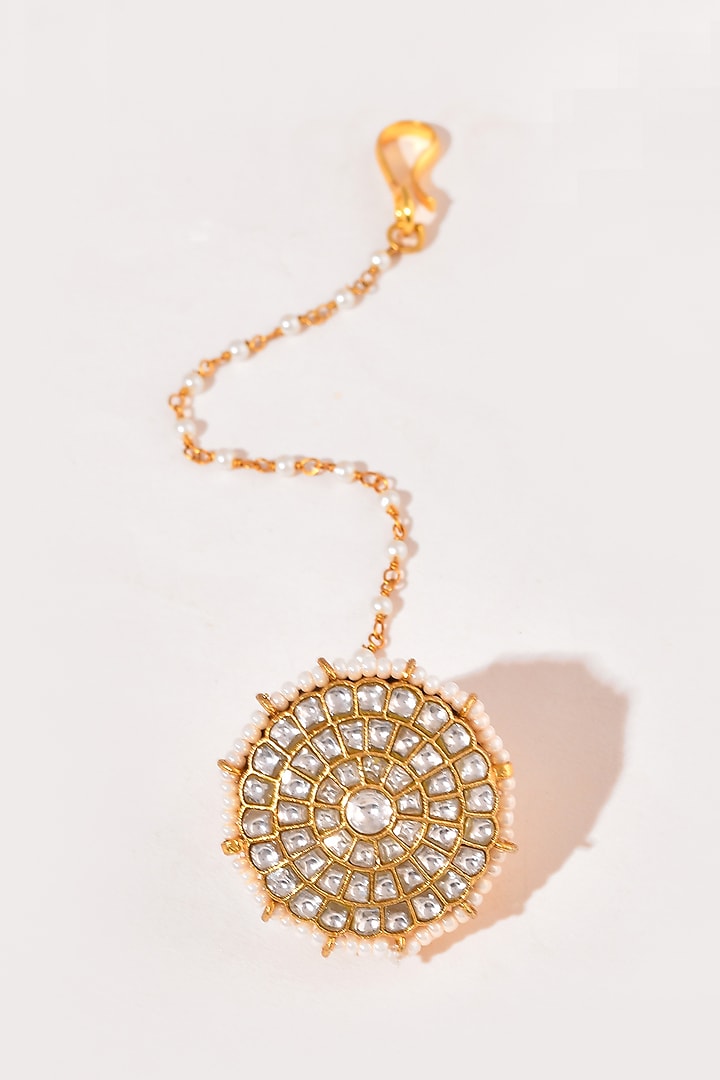 Gold Finish Kundan Polki Maangtikka by Adityam Jewels at Pernia's Pop Up Shop