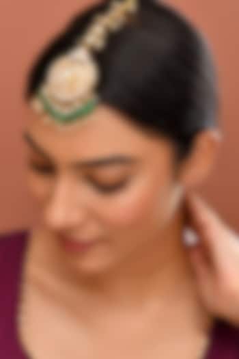 Gold Finish Kundan Polki Maangtikka by Adityam Jewels at Pernia's Pop Up Shop