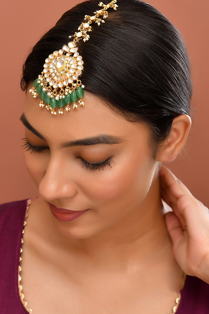 Gold Finish Kundan Polki Maangtikka by Adityam Jewels at Pernia's Pop Up Shop