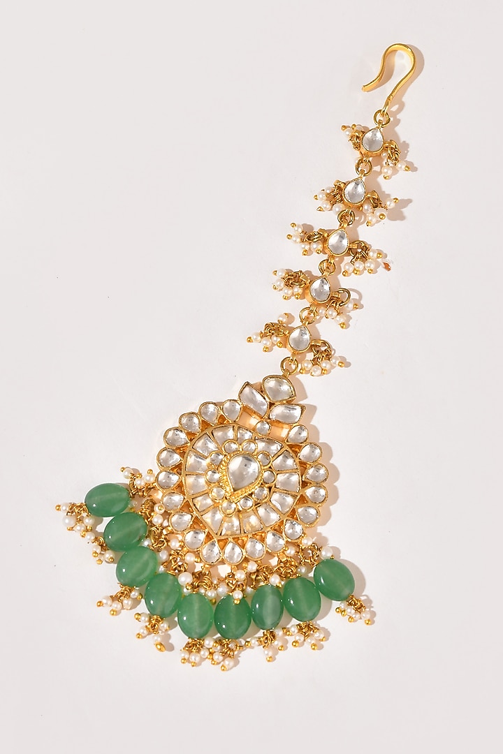 Gold Finish Kundan Polki Maangtikka by Adityam Jewels at Pernia's Pop Up Shop