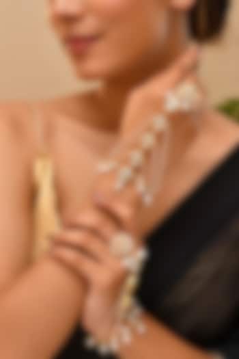 Gold Finish Kundan Polki Haathphools (Set Of 2) by Adityam Jewels at Pernia's Pop Up Shop