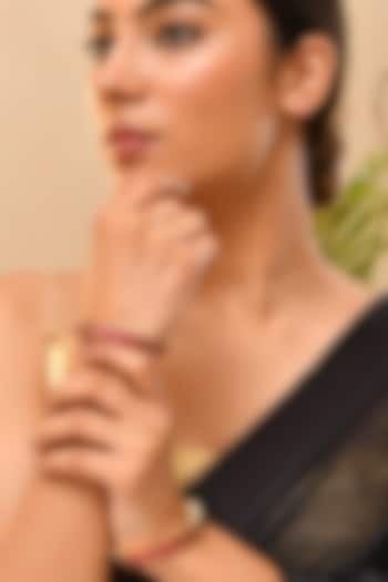 Gold Finish Red Kundan Polki Bangle (Set Of 2) by Adityam Jewels at Pernia's Pop Up Shop