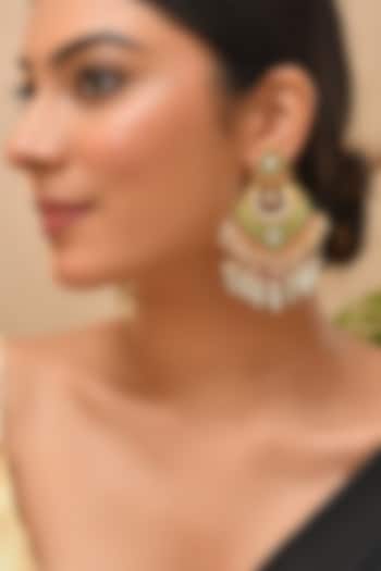 Gold Finish Green Kundan Polki Chandbali Earrings by Adityam Jewels at Pernia's Pop Up Shop