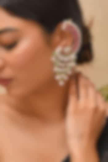 Gold Finish Multi-Colored Kundan Polki Earcuffs by Adityam Jewels at Pernia's Pop Up Shop