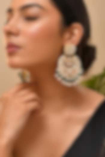 Gold Finish Green Kundan Polki Chandbali Earrings by Adityam Jewels at Pernia's Pop Up Shop