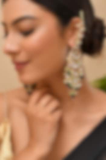 Gold Finish Green Kundan Polki Chandbali Earrings by Adityam Jewels at Pernia's Pop Up Shop