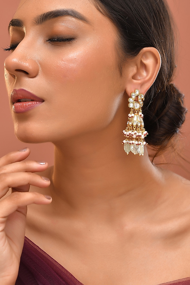 Gold Finish Kundan Polki Jhumka Earrings by Adityam Jewels at Pernia's Pop Up Shop