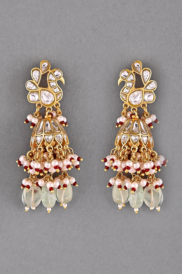 Gold Finish Kundan Polki Jhumka Earrings by Adityam Jewels at Pernia's Pop Up Shop