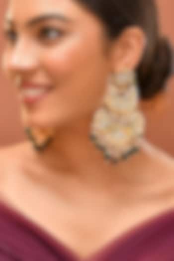 Gold Finish Green Kundan Polki Chandbali Earrings by Adityam Jewels at Pernia's Pop Up Shop