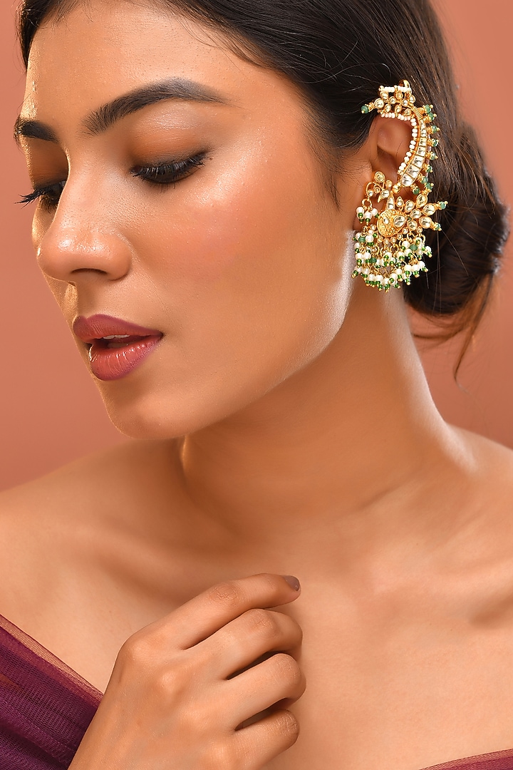 Gold Finish Kundan Polki Earcuffs by Adityam Jewels at Pernia's Pop Up Shop